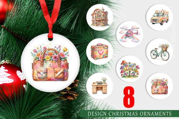 70s Retro Medical Watercolor Ornament for Creative Illustrations