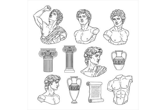 Ancient Greek Roman Statue Heads: A Timeless Graphic Design Asset for Polished Content