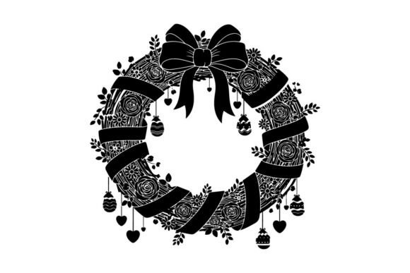 Black and White Silhouette Christmas Wreath Illustrations