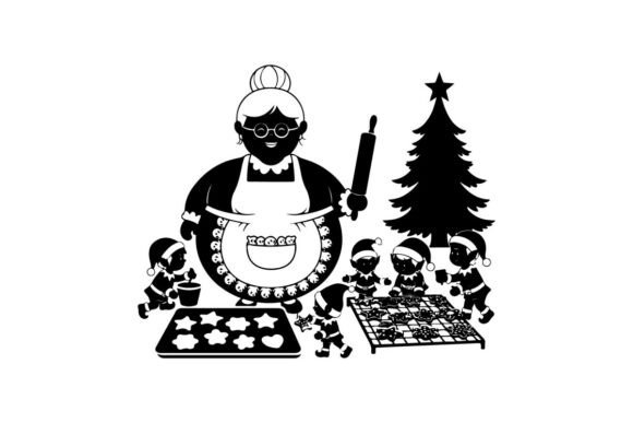 Black Woman Baking Christmas Cookies Illustrations