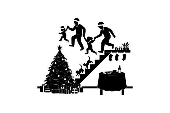 Christmas Silhouette of Family Running U Illustrations for Local Business Branding