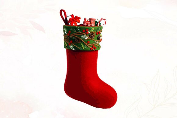Christmas Stocking with Gifts and Train Illustrations for Content Creators
