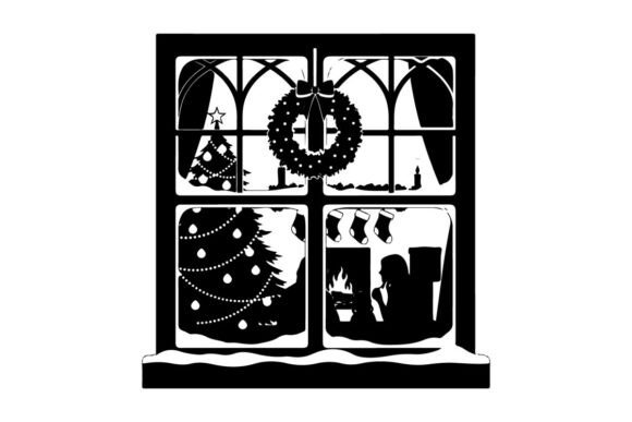 Christmas Window Silhouette with Wreath: A Festive Illustration for Digital Sellers