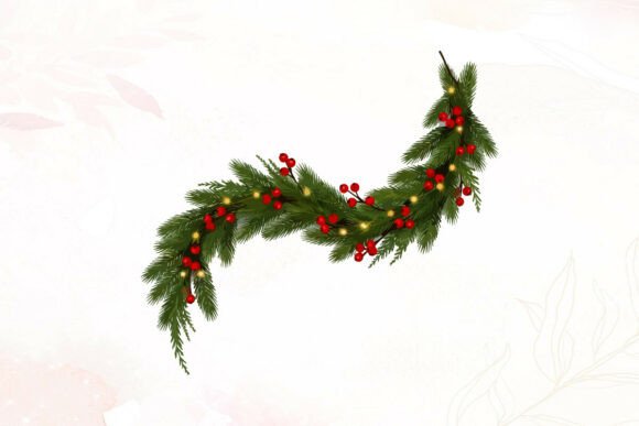 Curved Christmas Pine Branch with Red Be: A Versatile Illustration for Holiday Branding