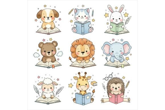Cute Animals Reading Books Together: A Versatile Illustration for Content Creators