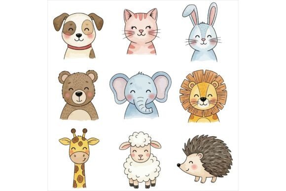Cute Cartoon Animal Faces for Kids: A Versatile Graphic Design Asset