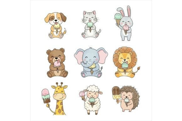 Cute Cartoon Animals Illustration: A Versatile Graphic Design Asset for Modern Branding