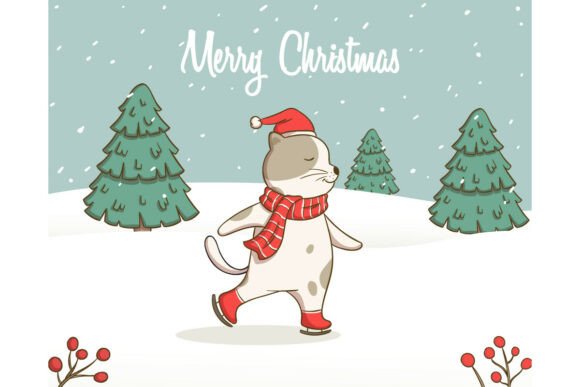 Cute Christmas Cat Sliding on Snow: A Playful Illustration for Content Creators