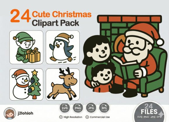 Cute Christmas Set 01 24 SVG PNG EPS: A Versatile Illustration for Holiday Branding