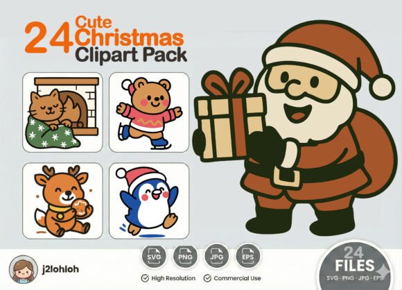 Cute Christmas Set 02 24 SVG PNG EPS: A Versatile Illustration for Content Creators