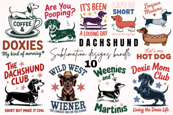 Dachshund Sublimation Designs Bundle for Commercial Illustrations