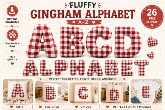 Fluffy Gingham Alphabet a–Z: A Versatile Illustration for Digital Sellers