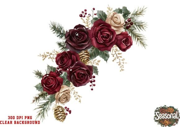 Red Floral Holiday Bouquet Clipart: A Versatile Illustration for Digital Sellers