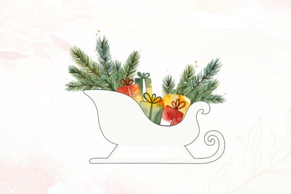 Watercolor Christmas Sleigh with Gifts: A Festive Graphic Design Asset for Local Business Branding