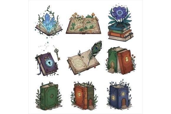 Whimsical Illustrations of Magical Books for Creative Sellers