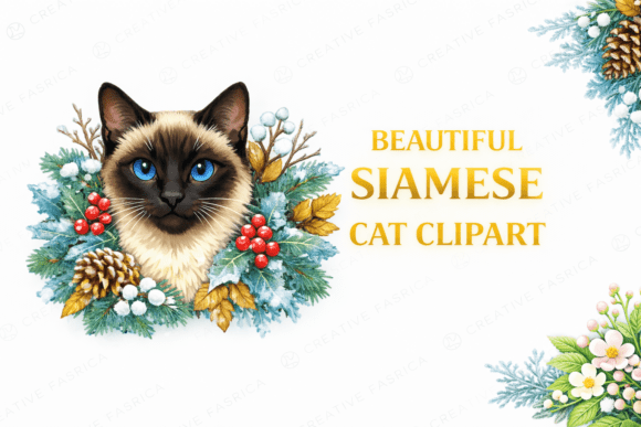 Winter Siamese Cat Clipart for Local Business Branding
